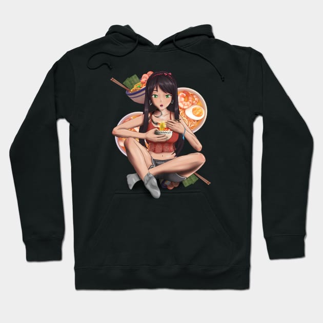 Anime Girl and Ramen | Anime Girl and Foods Collection Item -2 Hoodie by Rendigart